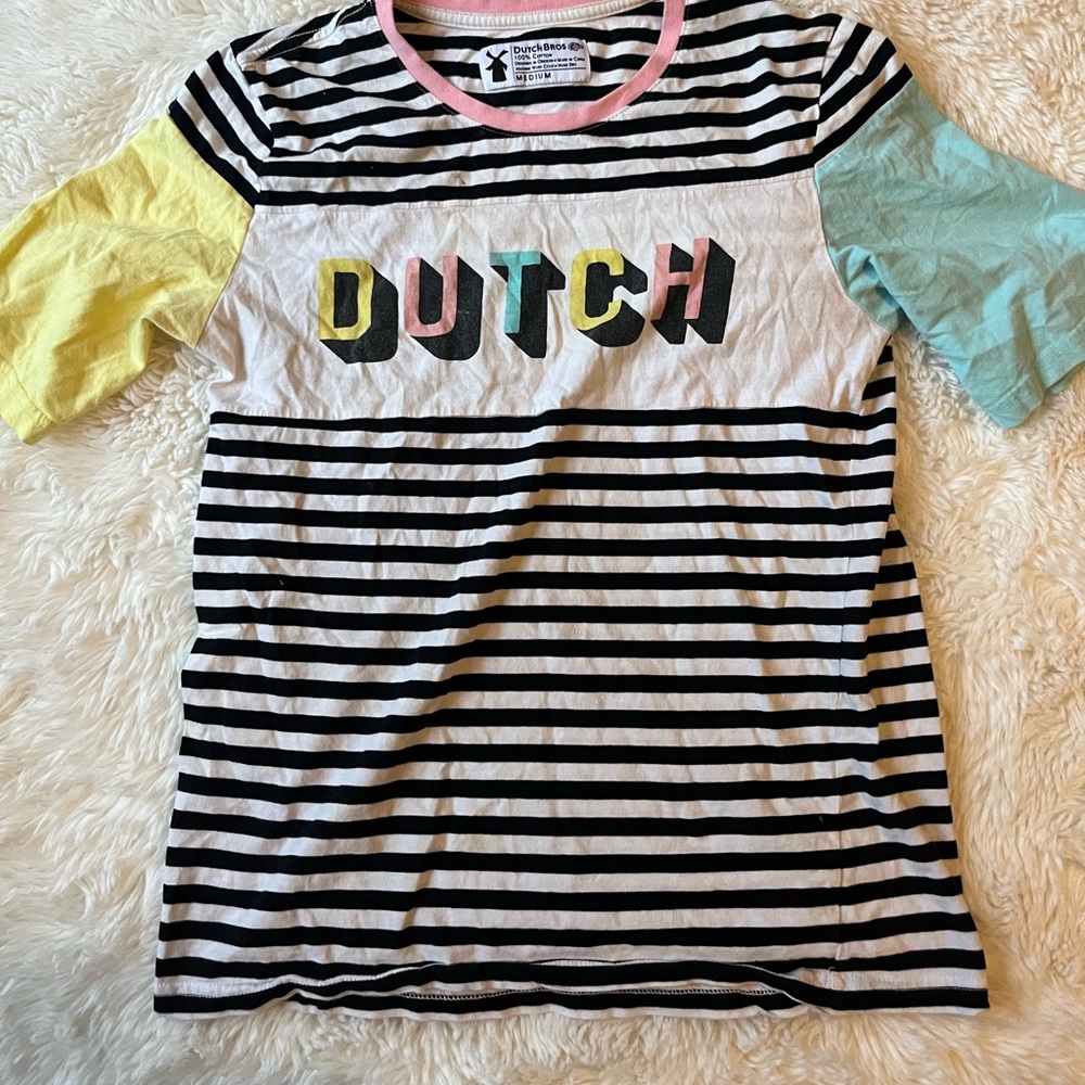 Stripped & color block Dutch bros shirt